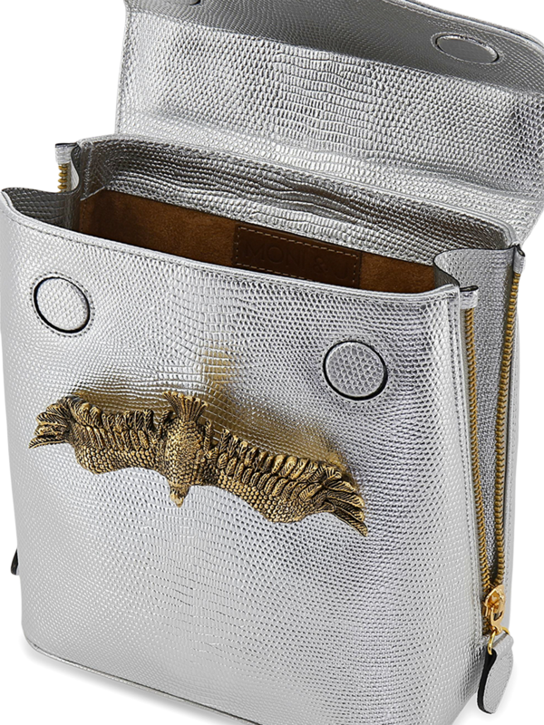 Textured Silver Backpack with Eagle Embellishment