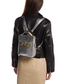 Textured Silver Backpack with Eagle Embellishment