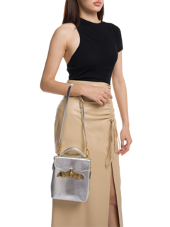 Textured Silver Backpack with Eagle Embellishment