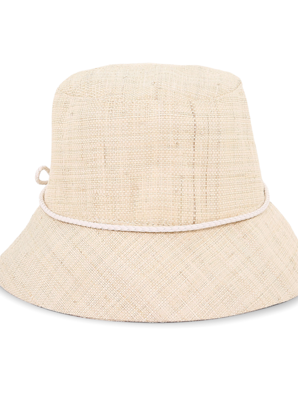 Beige Bucket Hat With White String