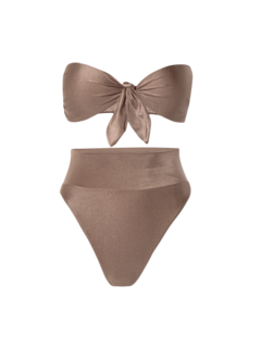 Solid High-leg Strapless Knot Bikini