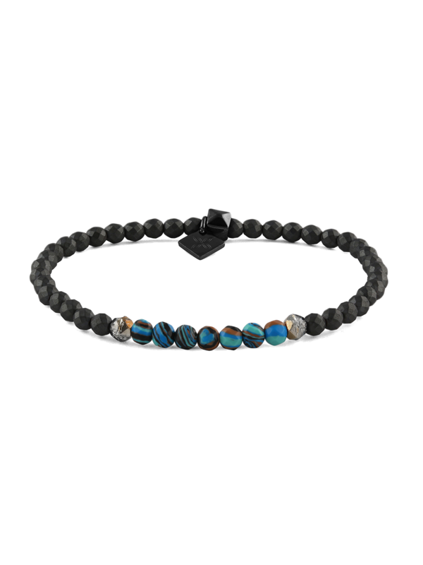 Thomp/ GunMetPla/ Hem FACET bead 4mm/ Calsilica/ Blue multi/