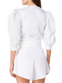 Solid Puff-sleeved Crop Top