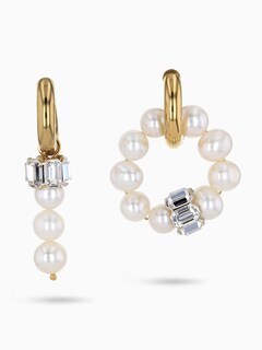 Mismatched Gold and Pearl Huggie Earrings