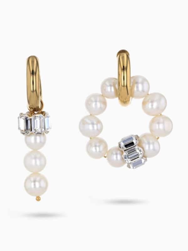 Mismatched Gold and Pearl Huggie Earrings