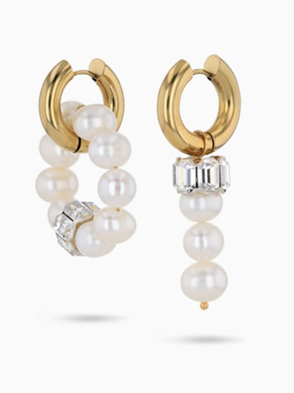 Mismatched Gold and Pearl Huggie Earrings