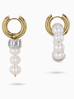 Mismatched Gold and Pearl Huggie Earrings