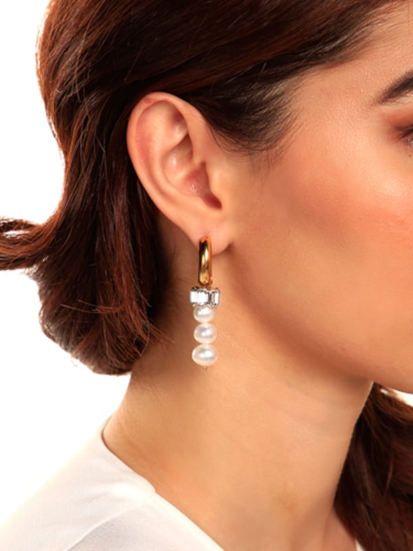 Mismatched Gold and Pearl Huggie Earrings
