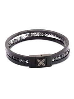 Bracelet/TH/Steel/IP Black Plated/ Multi Grey Bead / Square