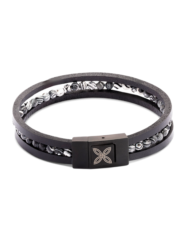 Bracelet/TH/Steel/IP Black Plated/ Multi Grey Bead / Square