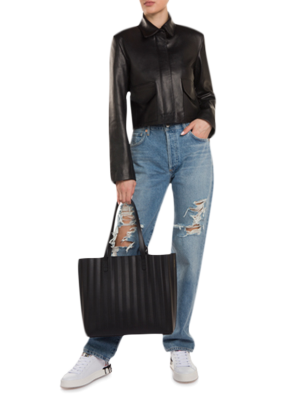 Cropped Leather Jacket with Pockets
