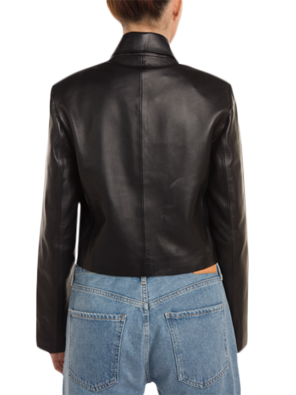 Cropped Leather Jacket with Pockets