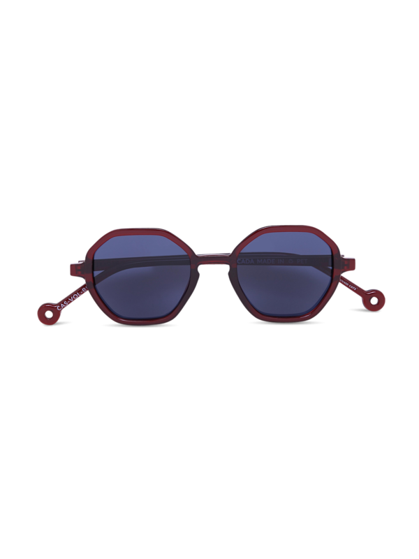 Dark Red Octagon Frames with Blue Lenses Sunglasses