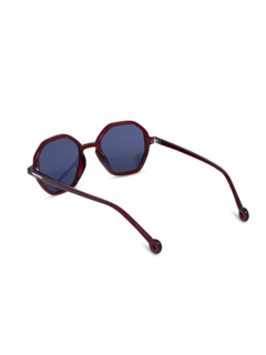 Dark Red Octagon Frames with Blue Lenses Sunglasses