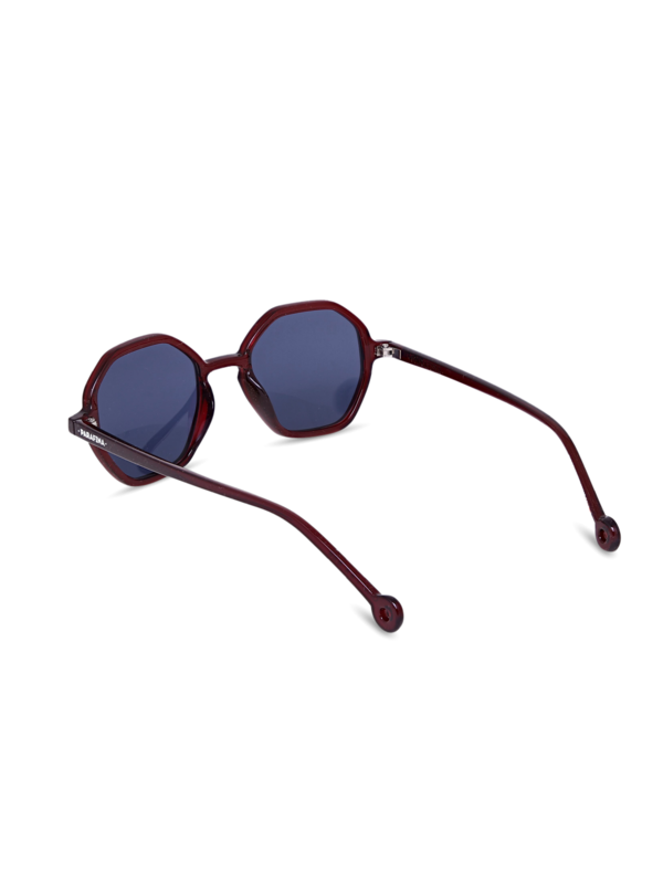 Dark Red Octagon Frames with Blue Lenses Sunglasses