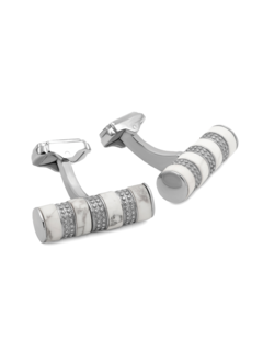 Cufflinks/Thomp/ Rhodium/Agate/ Wht/ Cylind/TH Cilindro