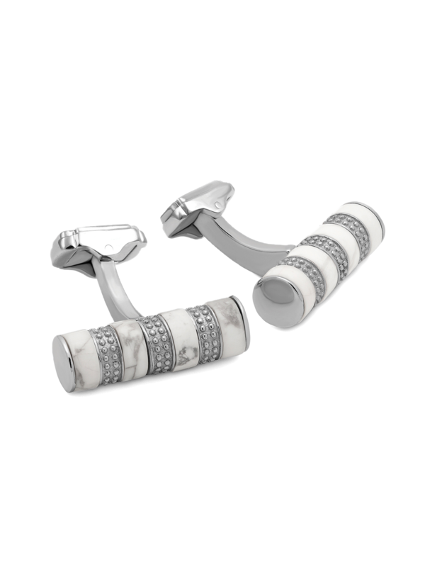 Cufflinks/Thomp/ Rhodium/Agate/ Wht/ Cylind/TH Cilindro