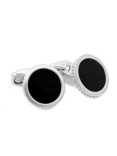 Cufflinks/Thomp/ White Bronze Plating/ Blk Agate Blue/ Satin