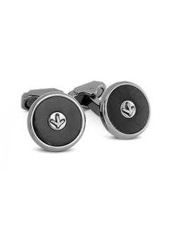 Cufflinks/ GunMetPla/ Onyx/ Blk/ Rnd/Semi precious/Button