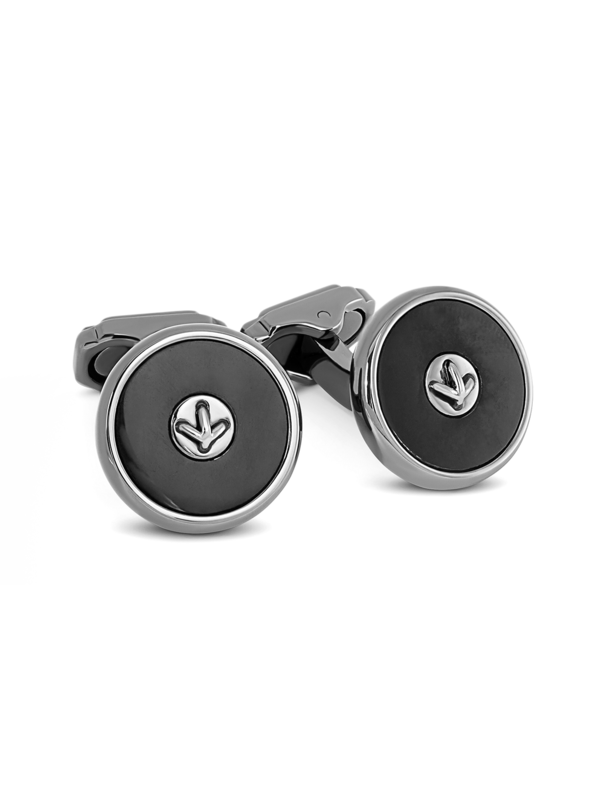 Cufflinks/ GunMetPla/ Onyx/ Blk/ Rnd/Semi precious/Button
