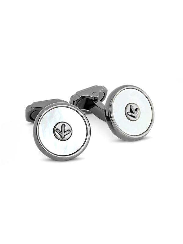 Cufflinks/Thomp /GunMetPla/ MOP/ white/ Rnd