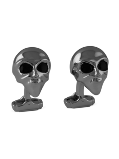 Cufflinks/Thomp/ Gunmetal/ Alien head/ 3D/ Black enamel eyes