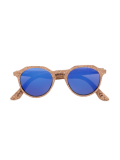 Camel-Colored Frames with Bright Blue Lenses Sunglasses
