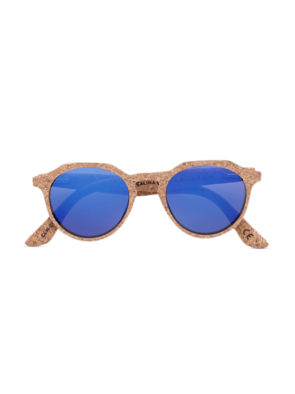 Camel-Colored Frames with Bright Blue Lenses Sunglasses