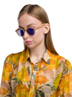Camel-Colored Frames with Bright Blue Lenses Sunglasses