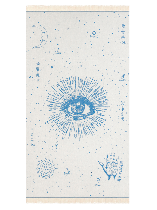 The Cosmos Eye Blue Feather Beach Towel