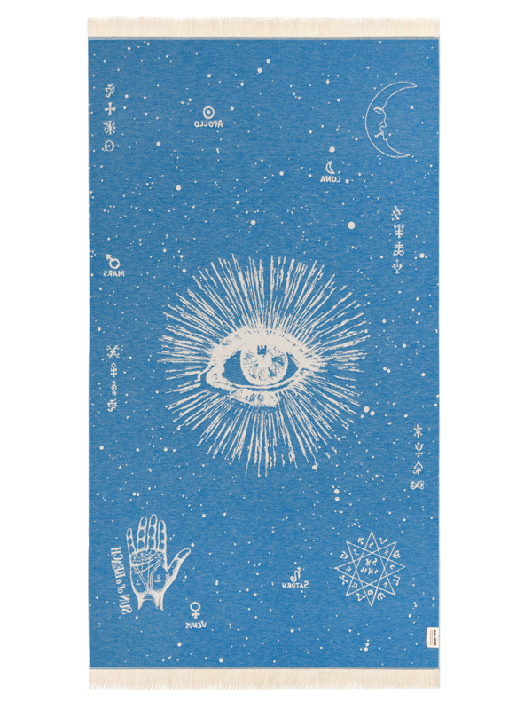 The Cosmos Eye Blue Feather Beach Towel