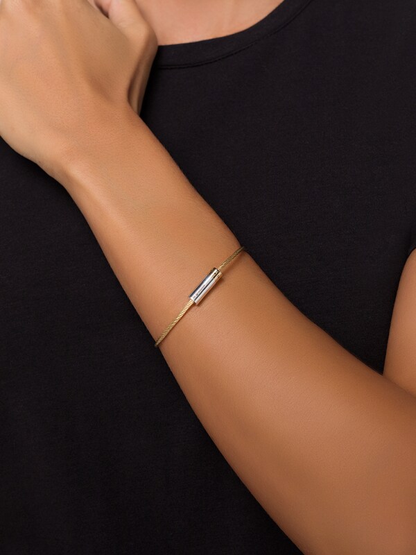 Sterling Silver and Yellow Gold Le 9g Cable Bracelet