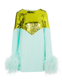 فستان قصير كرومبي بأكمام طويلة مزين بالترتر