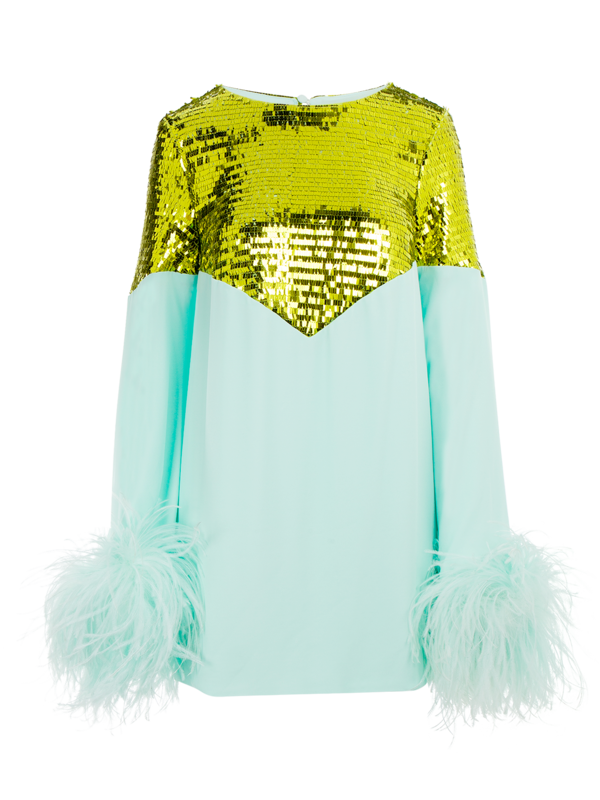 فستان قصير كرومبي بأكمام طويلة مزين بالترتر