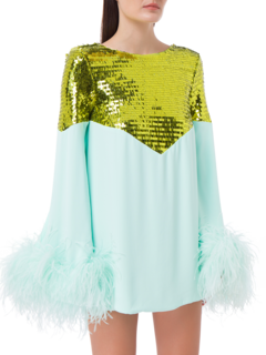 فستان قصير كرومبي بأكمام طويلة مزين بالترتر