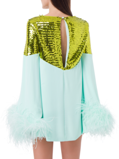 فستان قصير كرومبي بأكمام طويلة مزين بالترتر