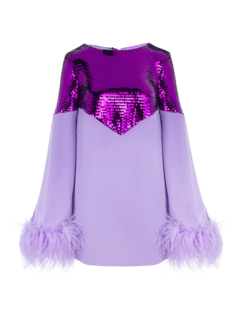 فستان قصير كرومبي بأكمام طويلة مزين بالترتر