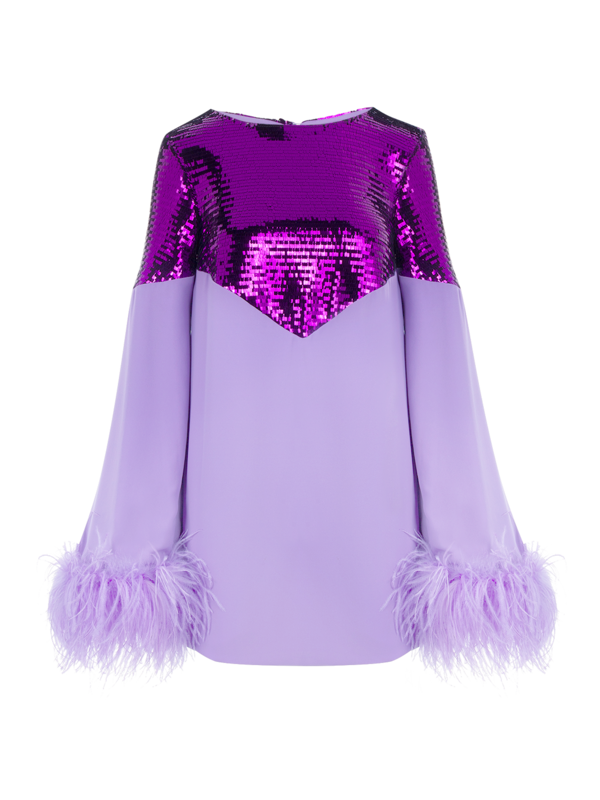 فستان قصير كرومبي بأكمام طويلة مزين بالترتر