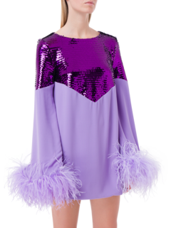 فستان قصير كرومبي بأكمام طويلة مزين بالترتر