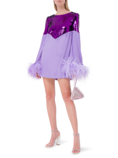 فستان قصير كرومبي بأكمام طويلة مزين بالترتر