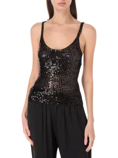 بلوزة كروشيه بدون أكمام مزينة بالترتر