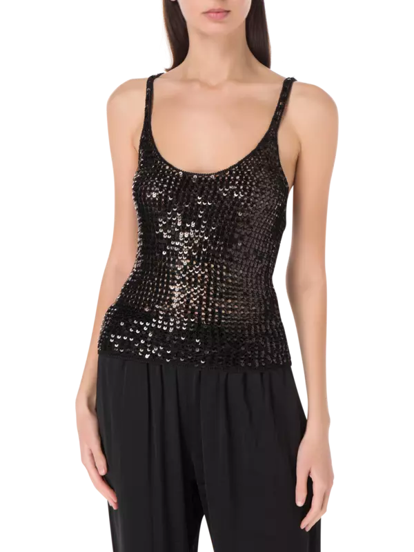 بلوزة كروشيه بدون أكمام مزينة بالترتر