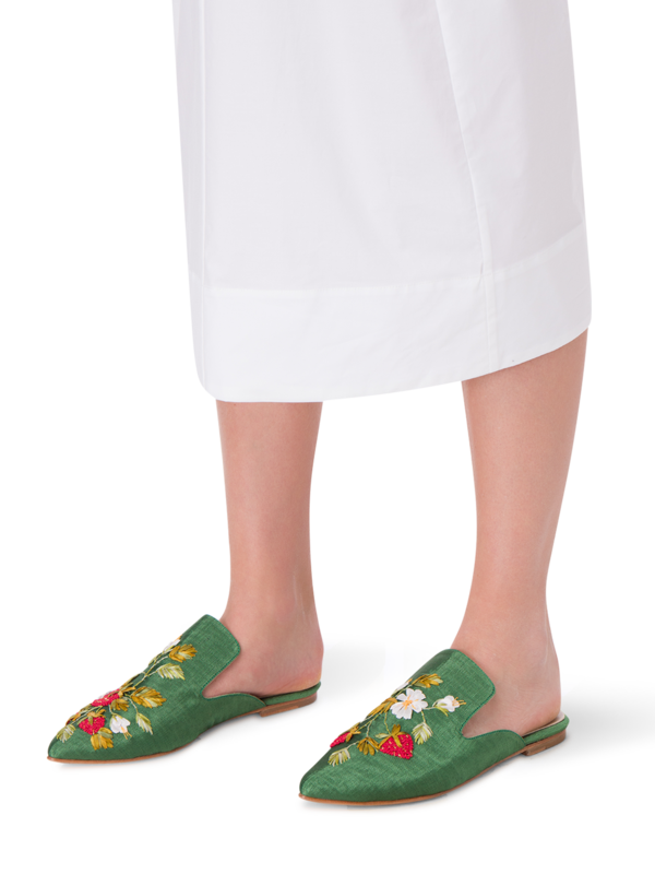 CITRUS BLOSSOM EMBROIDERED POINT TOE FLAT MULES