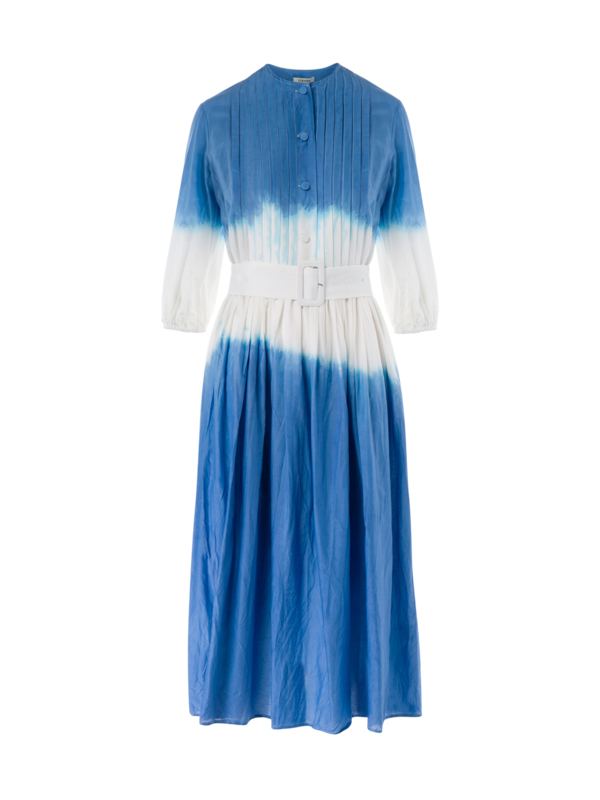 فستان متوسط الطول بأكمام طويلة مصبوغ بطريقة الربط