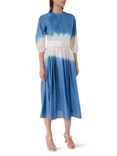 فستان متوسط الطول بأكمام طويلة مصبوغ بطريقة الربط