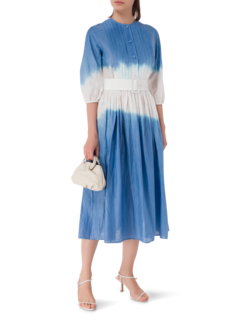 فستان متوسط الطول بأكمام طويلة مصبوغ بطريقة الربط