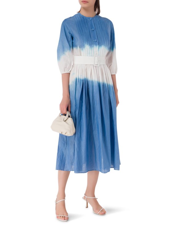 فستان متوسط الطول بأكمام طويلة مصبوغ بطريقة الربط