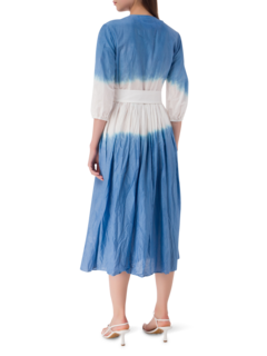 فستان متوسط الطول بأكمام طويلة مصبوغ بطريقة الربط