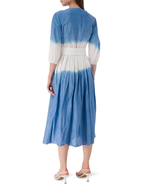 فستان متوسط الطول بأكمام طويلة مصبوغ بطريقة الربط