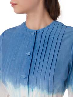 فستان متوسط الطول بأكمام طويلة مصبوغ بطريقة الربط